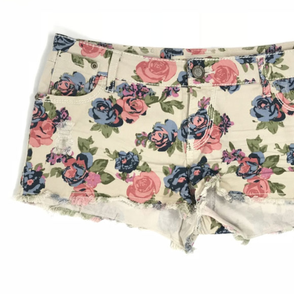 Blooming Flowers Distressed Denim Short Shorts
